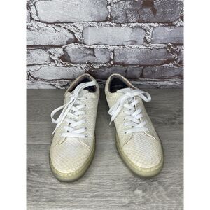 Massimo Dutti White Leather Snake Skin Embossed Trainers Shoes Women Sz 39EU/8.5